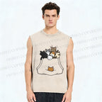 Unisex Cats With Pockets Full Printed Washed Tank Top