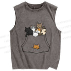 Unisex Cats With Pockets Full Printed Washed Tank Top