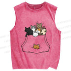 Unisex Cats With Pockets Full Printed Washed Tank Top