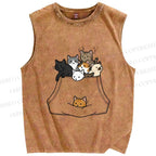 Unisex Cats With Pockets Full Printed Washed Tank Top