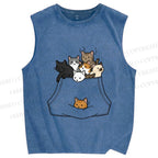 Unisex Cats With Pockets Full Printed Washed Tank Top