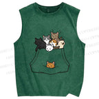 Unisex Cats With Pockets Full Printed Washed Tank Top