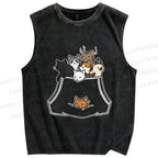 Unisex Cats With Pockets Full Printed Washed Tank Top