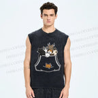 Unisex Cats With Pockets Full Printed Washed Tank Top