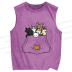 Unisex Cats With Pockets Full Printed Washed Tank Top