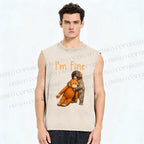 Unisex I'm Fine Baby Monkey Punch Printed Washed Tank Top