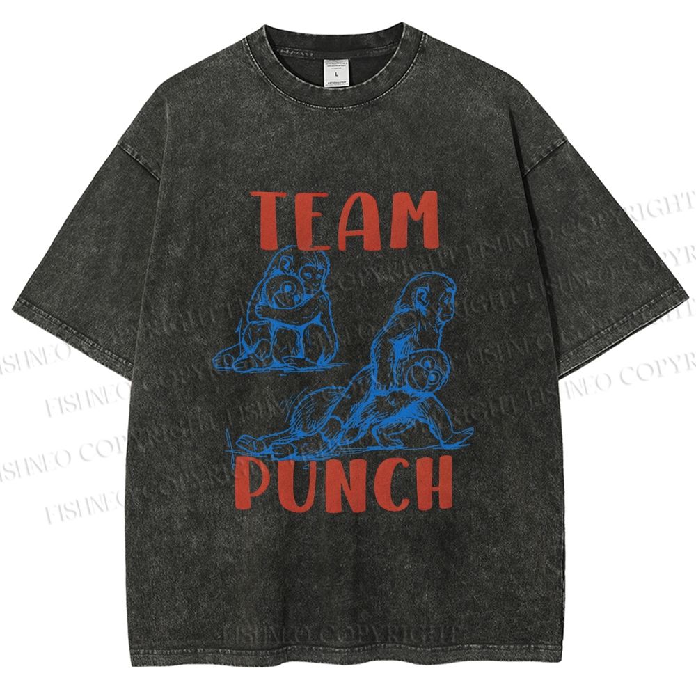 Unisex Team Punch the Monkey Printed Washed Tee