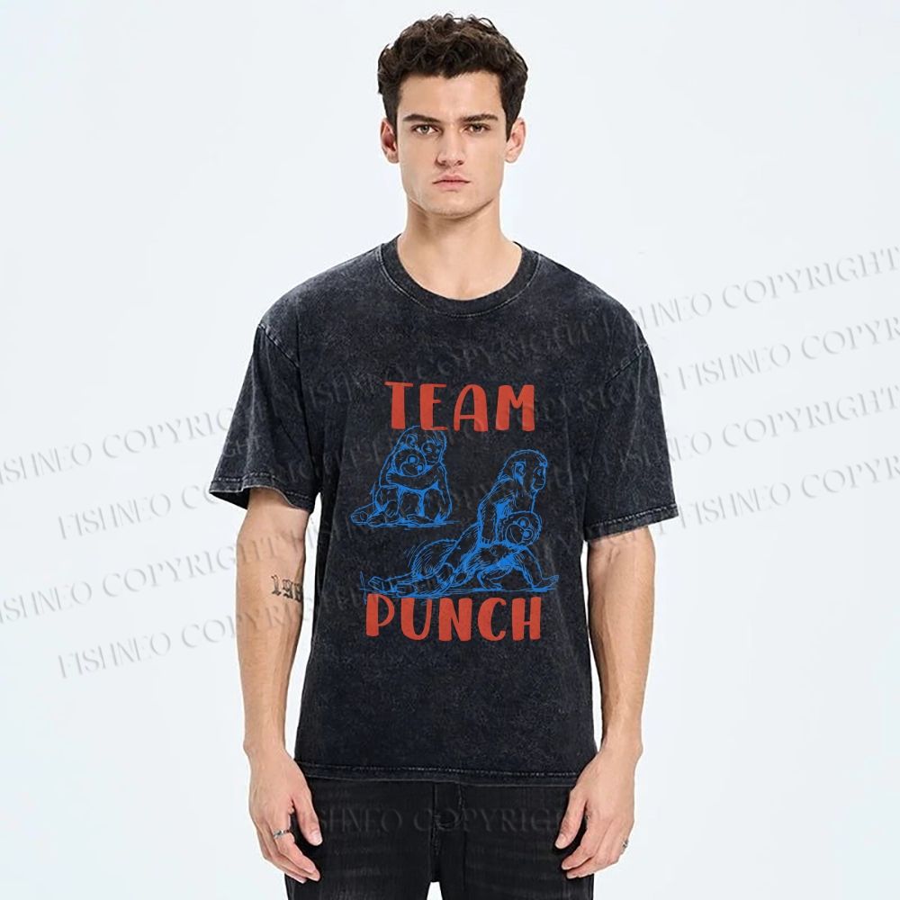 Unisex Team Punch the Monkey Printed Washed Tee