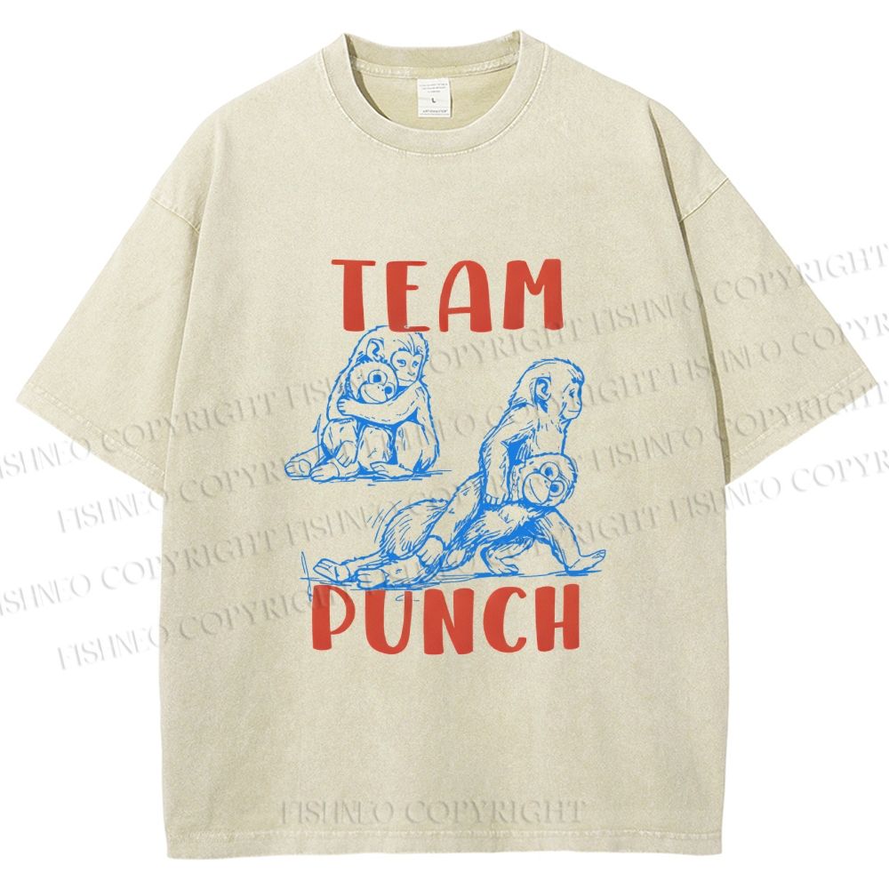 Unisex Team Punch the Monkey Printed Washed Tee