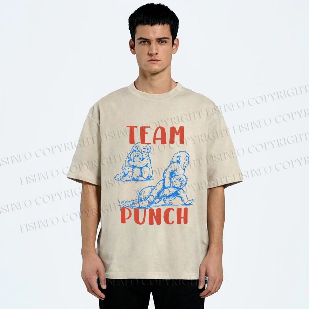 Unisex Team Punch the Monkey Printed Washed Tee