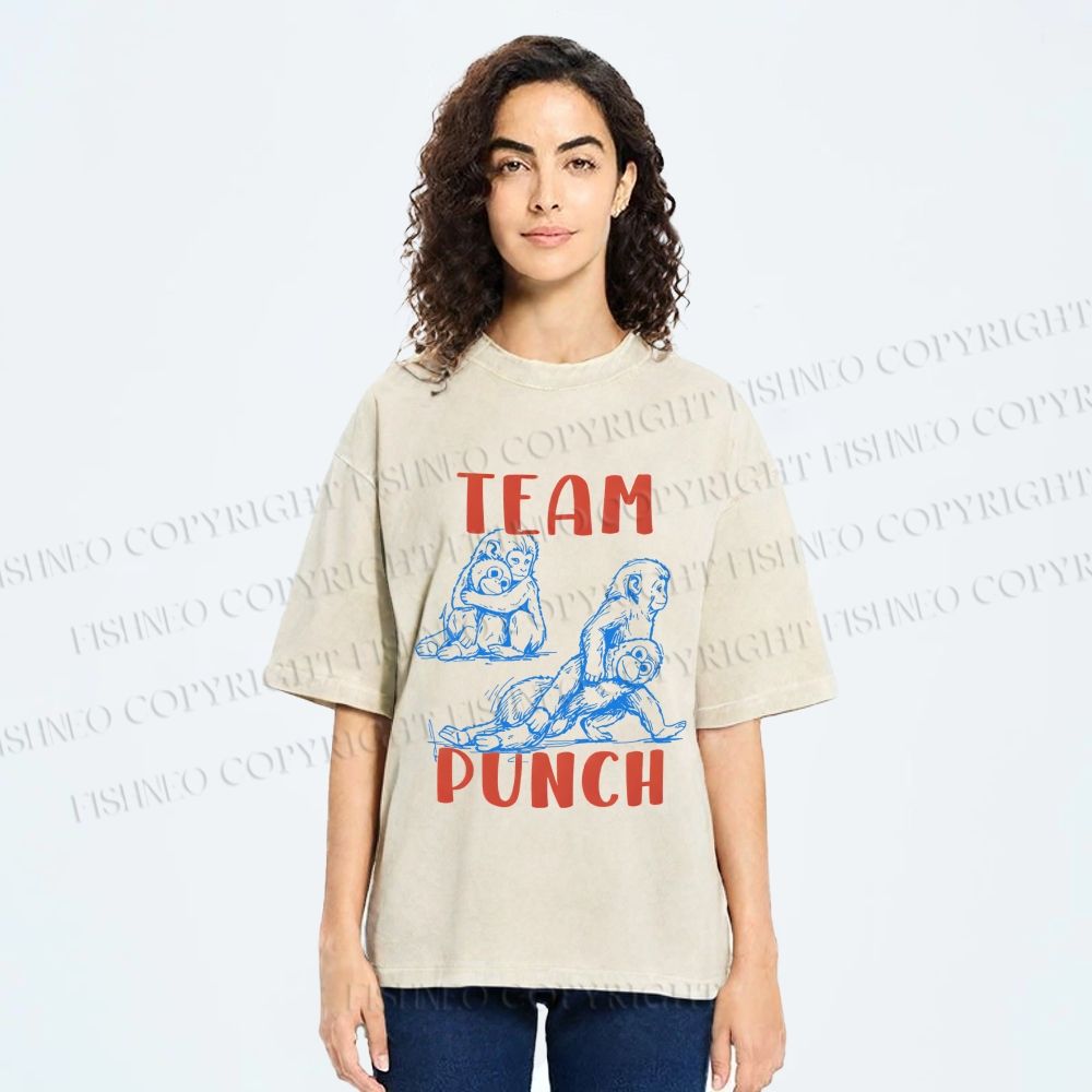Unisex Team Punch the Monkey Printed Washed Tee