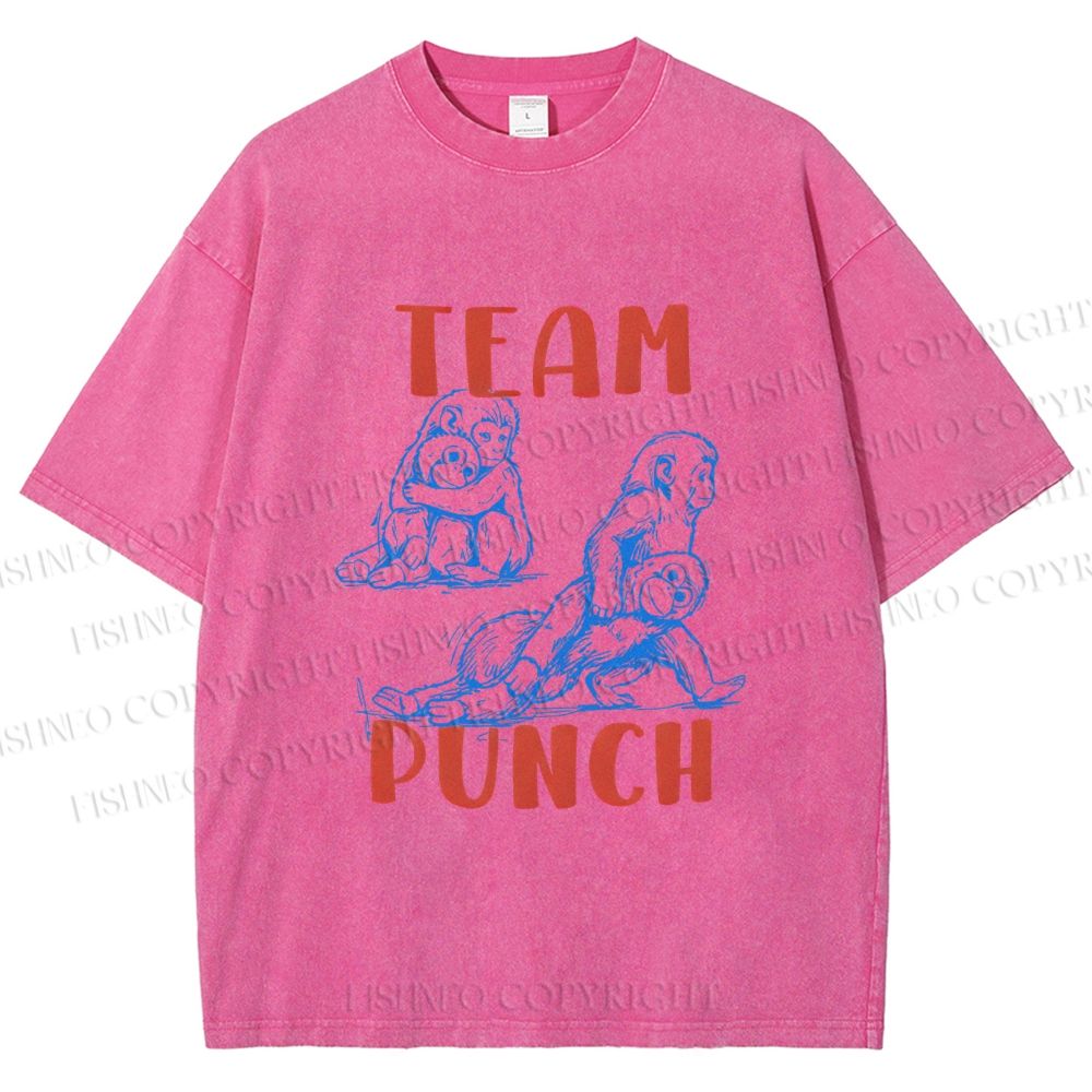 Unisex Team Punch the Monkey Printed Washed Tee