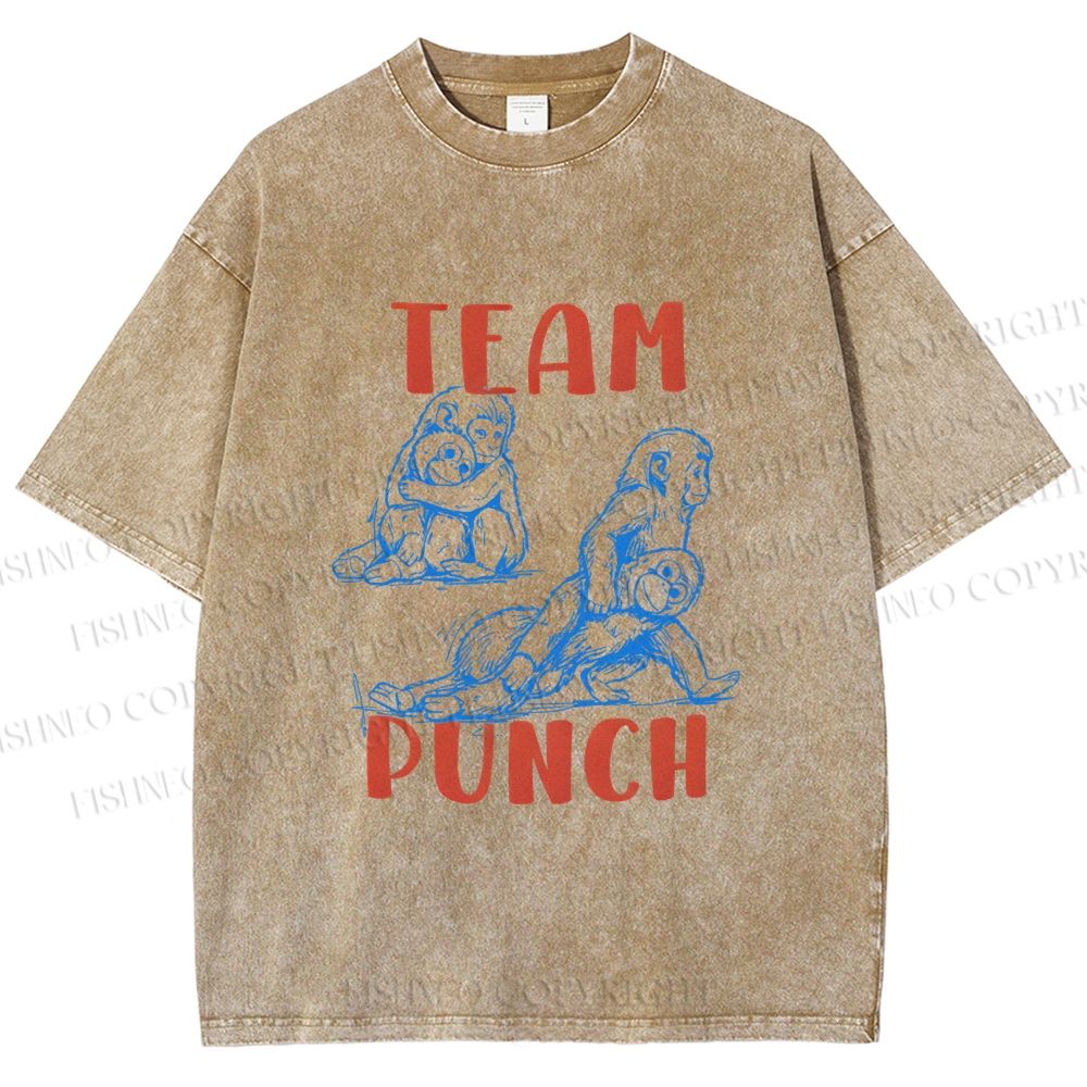 Unisex Team Punch the Monkey Printed Washed Tee