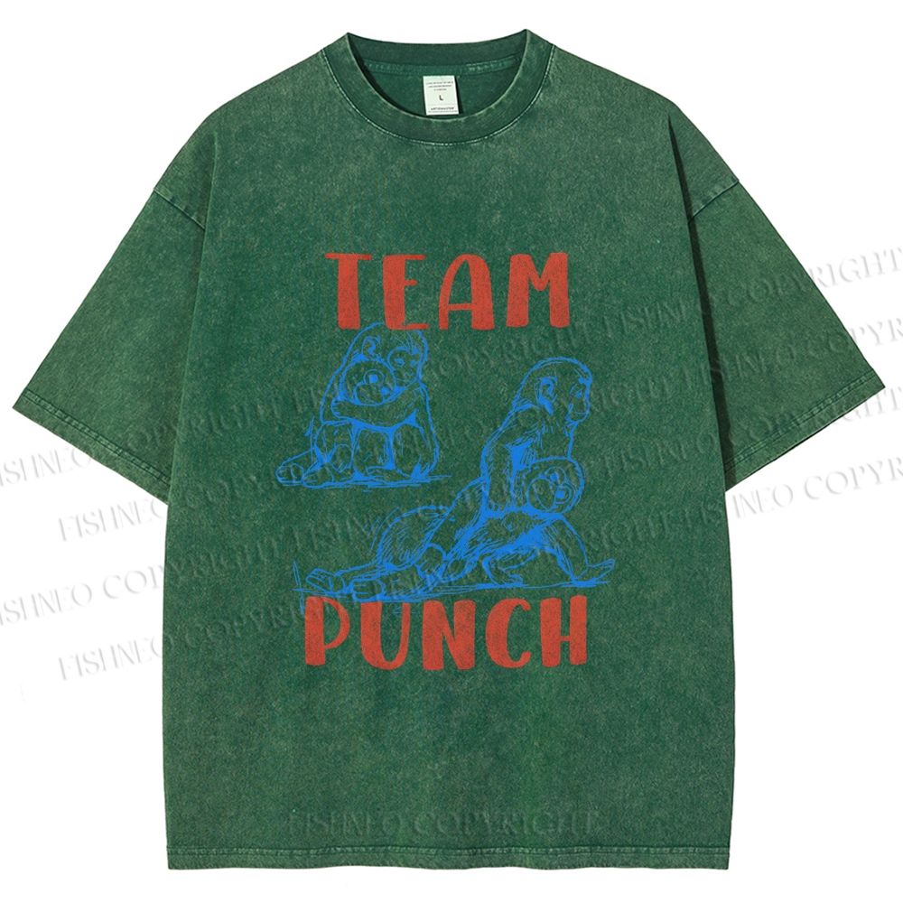 Unisex Team Punch the Monkey Printed Washed Tee