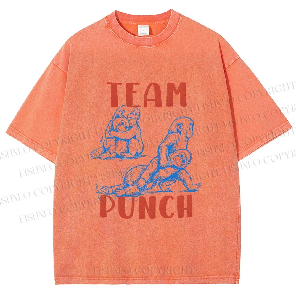 Unisex Team Punch the Monkey Printed Washed Tee
