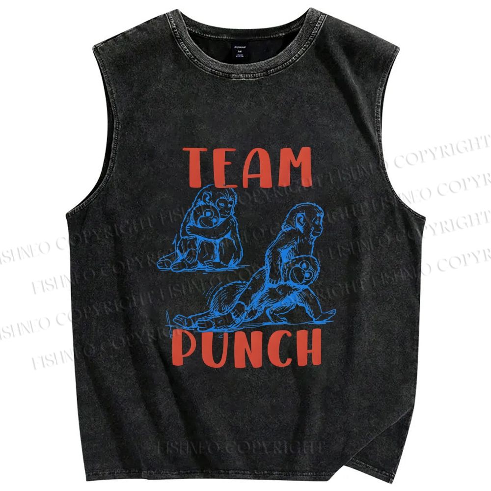 Unisex Team Punch the Monkey Printed Washed Tank Top