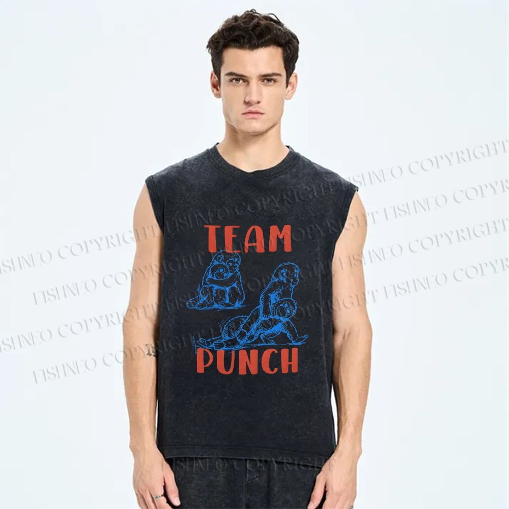 Unisex Team Punch the Monkey Printed Washed Tank Top