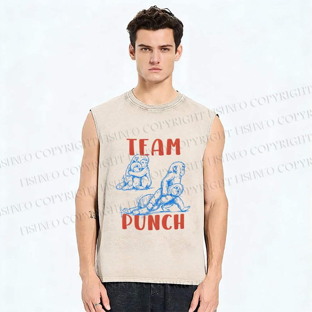 Unisex Team Punch the Monkey Printed Washed Tank Top