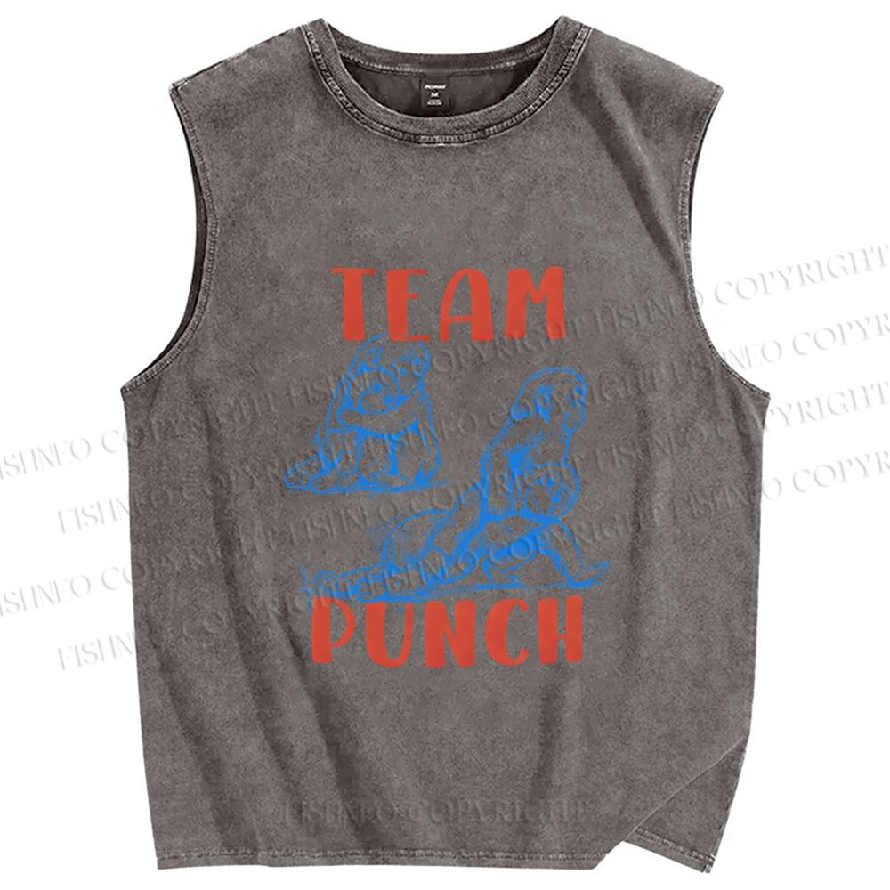 Unisex Team Punch the Monkey Printed Washed Tank Top