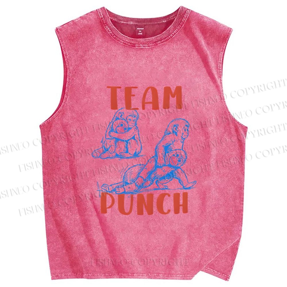 Unisex Team Punch the Monkey Printed Washed Tank Top