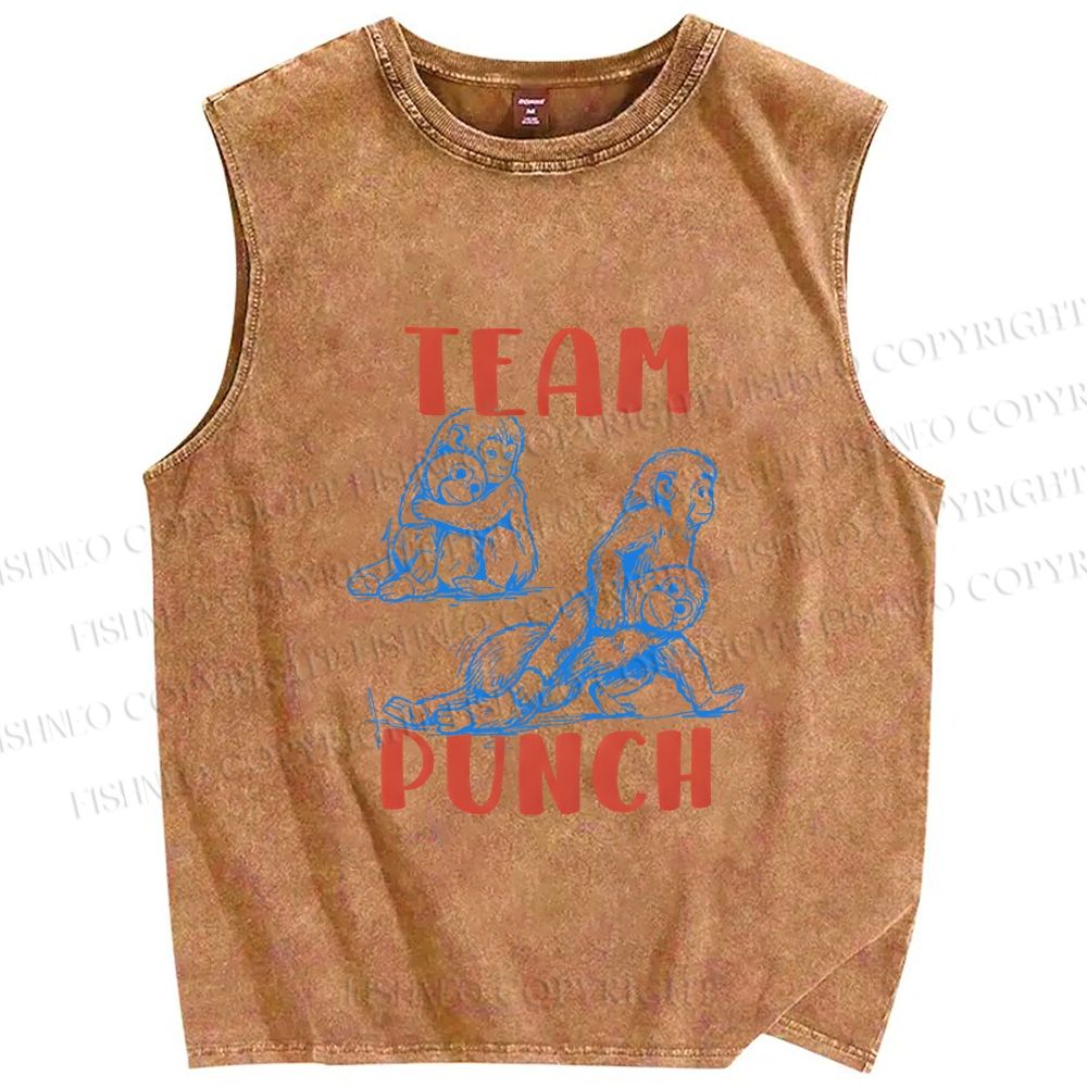 Unisex Team Punch the Monkey Printed Washed Tank Top