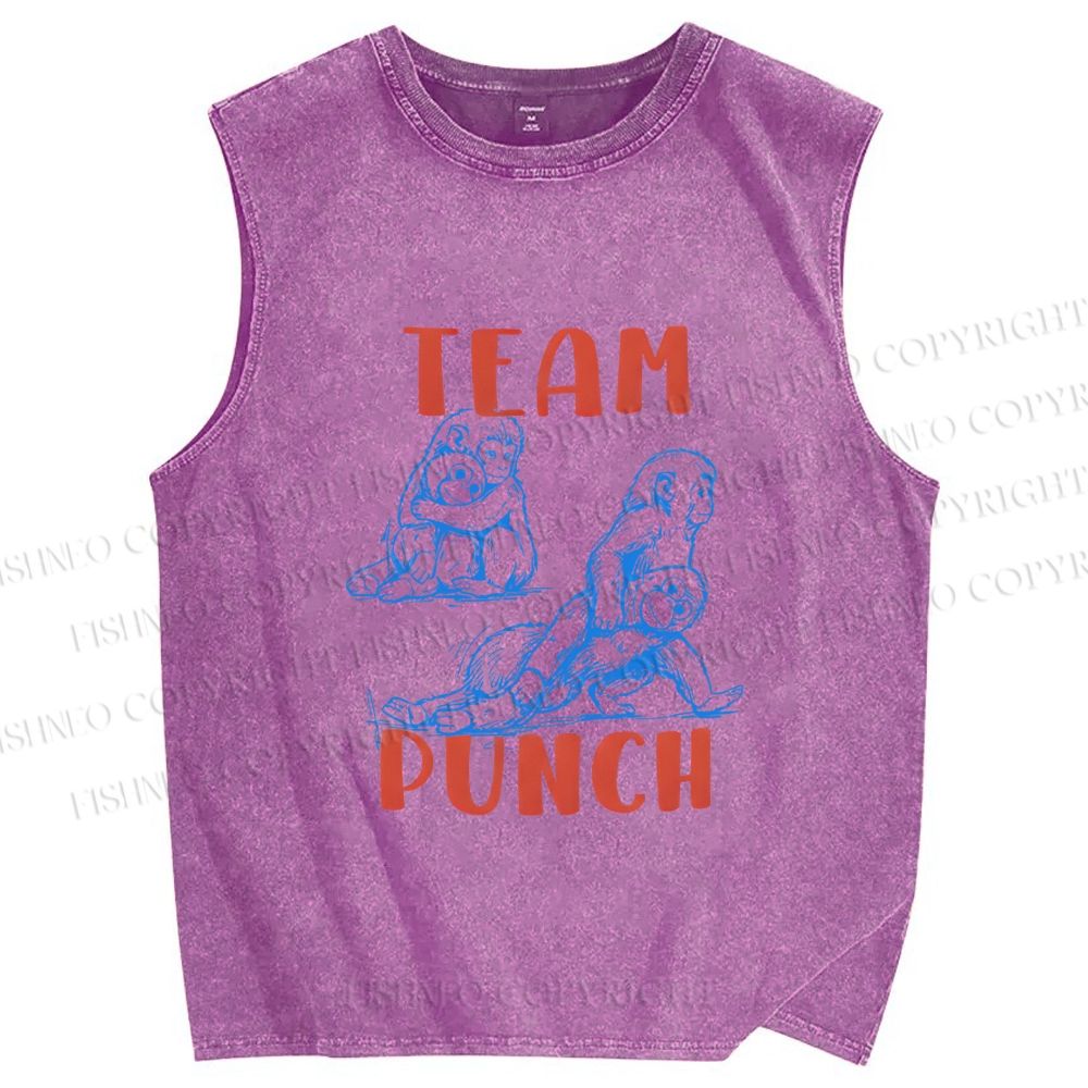 Unisex Team Punch the Monkey Printed Washed Tank Top