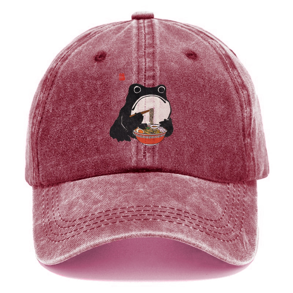 Funny Frog Eating Ramen Washed Cap
