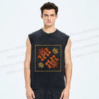 Unisex Two Funny Tigers Printed Washed Tank Top