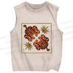 Unisex Two Funny Tigers Printed Washed Tank Top