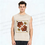 Unisex Two Funny Tigers Printed Washed Tank Top