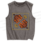 Unisex Two Funny Tigers Printed Washed Tank Top