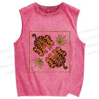 Unisex Two Funny Tigers Printed Washed Tank Top