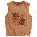 Unisex Two Funny Tigers Printed Washed Tank Top