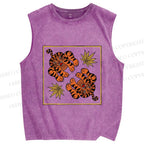 Unisex Two Funny Tigers Printed Washed Tank Top