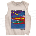 Unisex Yayoi Kusama Crocodile Printed Washed Tank Top