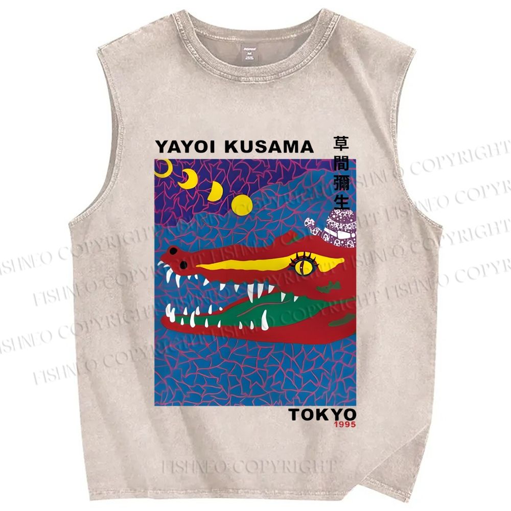 Unisex Yayoi Kusama Crocodile Printed Washed Tank Top