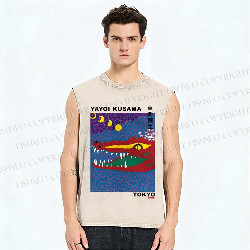 Unisex Yayoi Kusama Crocodile Printed Washed Tank Top