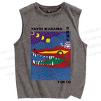 Unisex Yayoi Kusama Crocodile Printed Washed Tank Top