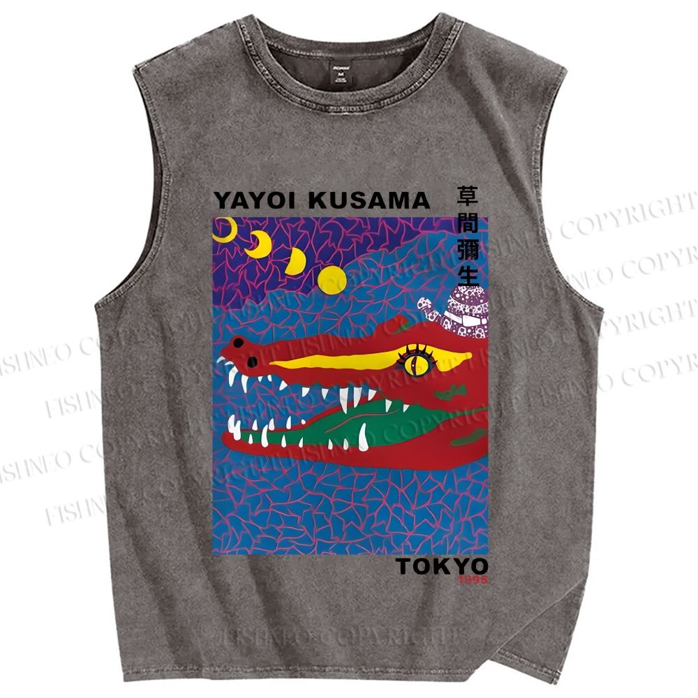 Unisex Yayoi Kusama Crocodile Printed Washed Tank Top