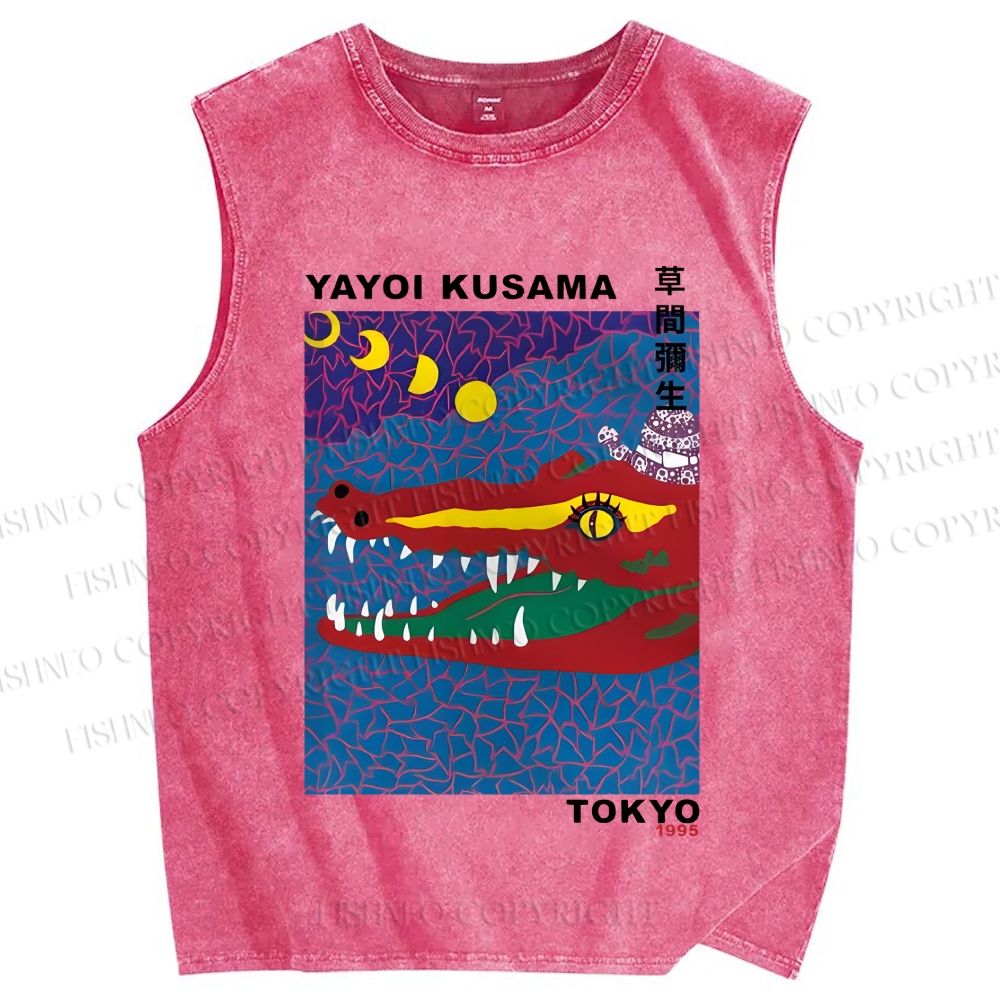 Unisex Yayoi Kusama Crocodile Printed Washed Tank Top