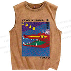 Unisex Yayoi Kusama Crocodile Printed Washed Tank Top