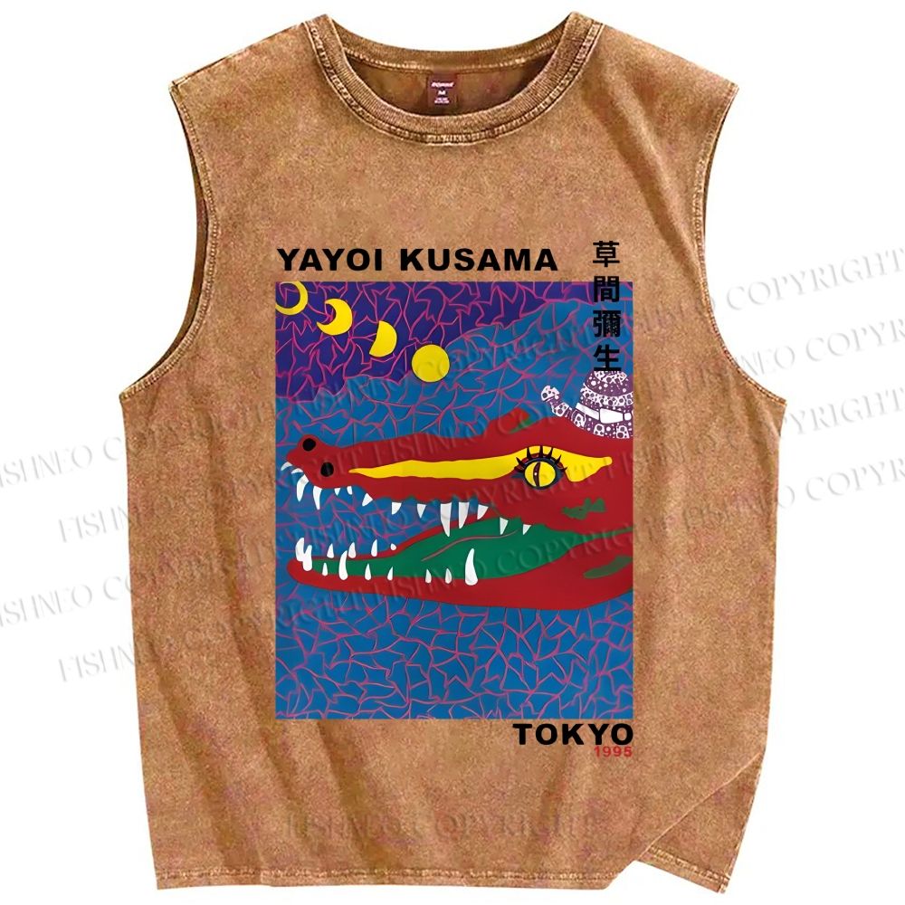 Unisex Yayoi Kusama Crocodile Printed Washed Tank Top