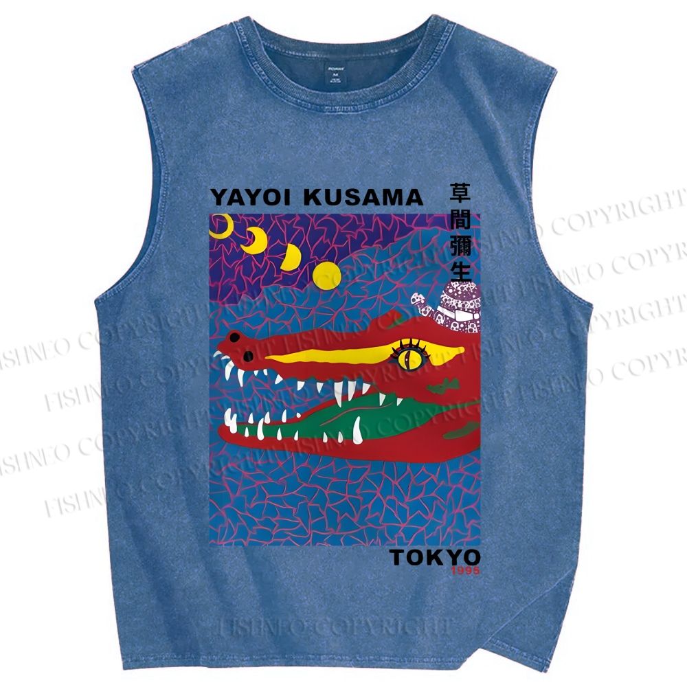 Unisex Yayoi Kusama Crocodile Printed Washed Tank Top