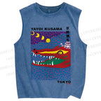 Unisex Yayoi Kusama Crocodile Printed Washed Tank Top