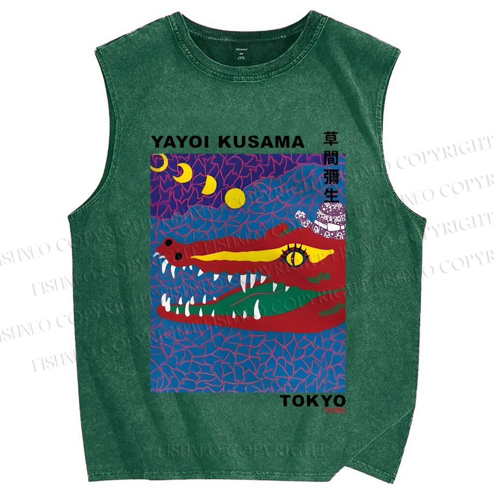 Unisex Yayoi Kusama Crocodile Printed Washed Tank Top