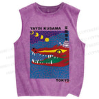 Unisex Yayoi Kusama Crocodile Printed Washed Tank Top