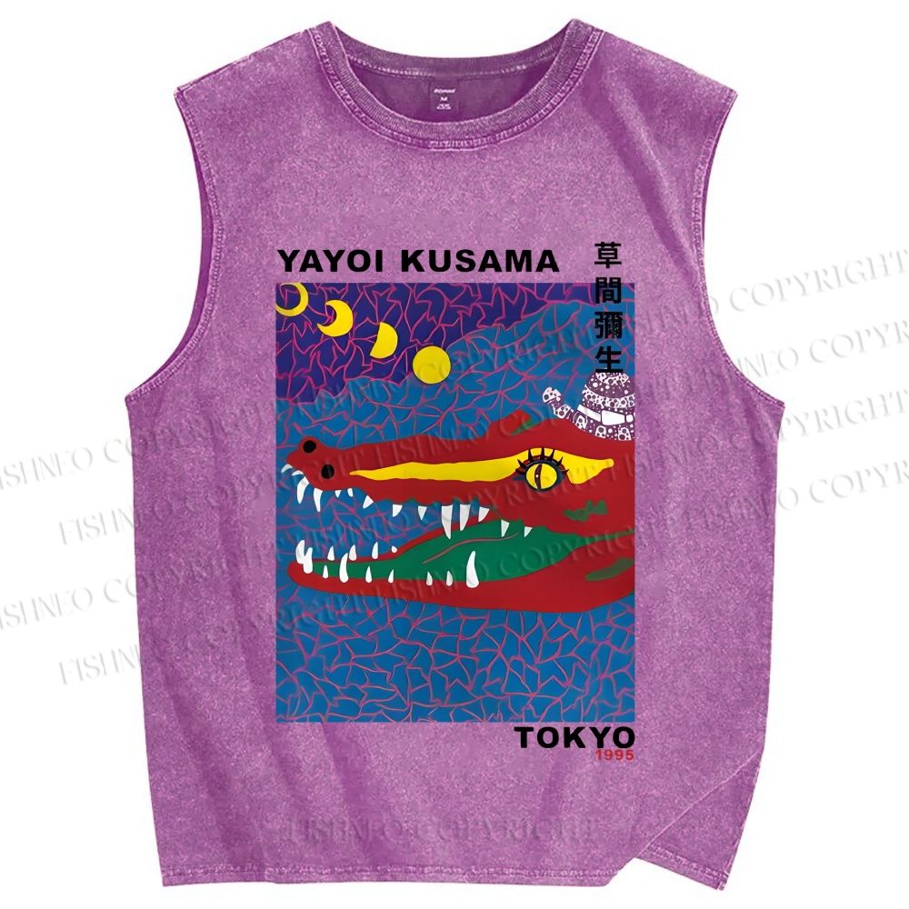 Unisex Yayoi Kusama Crocodile Printed Washed Tank Top