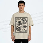 Unisex Japanese Vintage Cats Printed Washed Tee