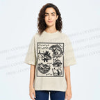 Unisex Japanese Vintage Cats Printed Washed Tee