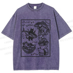 Unisex Japanese Vintage Cats Printed Washed Tee